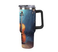 Rkklvbns Tazza da caffè da viaggio con poster di violino, bicchiere con manico e coperchio con cannuccia, tazza da auto di grande capacità, a prova di perdite, mantiene freddo o caldo per palestra