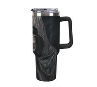 Rkklvbns Tazza da caffè da viaggio con scheletro in accappatoio, 1,18 l, con manico e coperchio con cannuccia, tazza da auto di grande capacità, a prova di perdite, mantiene freddo o caldo per