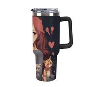 Rkklvbns Tazza da caffè da viaggio con scritta "A Girl Who Loves Cats", da 1,18 l, con manico e coperchio con cannuccia, a prova di perdite, grande capacità, mantiene freddo o caldo per palestra