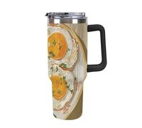 Rkklvbns Tazza da caffè da viaggio con uova e pomodori, bicchiere da 1,18 l, con manico e coperchio con cannuccia, tazza da auto di grande capacità, a prova di perdite, mantiene freddo o caldo per