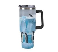 Rkklvbns Tazza da caffè da viaggio Penguins On The Iceberg, da 1,18 l, con manico e coperchio con cannuccia, a prova di perdite, grande capacità, mantiene freddo o caldo per palestra, viaggi e sport