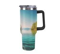 Rkklvbns Tazza da caffè da viaggio per acqua pulita e paesaggio lago, bicchiere da 1180 ml con manico e coperchio con cannuccia, tazza da auto di grande capacità a prova di perdite, mantiene freddo o
