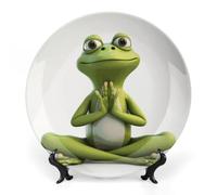 Rkklvbns The Funny Frog Doing Yoga Piatti decorativi da 25,4 cm in ceramica Bone China Piatto decorativo con espositore Piatti da dessert per casa ufficio decorazione da parete