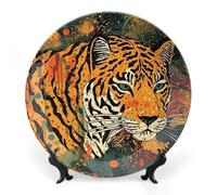 Rkklvbns Tiger Botanical Print Piatti decorativi da 25,4 cm in ceramica Bone China Piatto decorativo con espositore Piatti da dessert per casa ufficio decorazione da parete