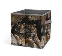 Rkklvbns Tiger in Cave - Cestino portaoggetti pieghevole con manici, grande organizer per vestiti, in tessuto, per organizzare libri, coperte, giocattoli