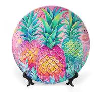 Rkklvbns Tre grandi piatti decorativi a forma di ananas da 17,8 cm, piatti piani in ceramica Bone China Piatto decorativo con espositore Piatti da dessert per casa ufficio decorazione da parete