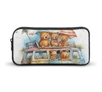 Rkklvbns Truck And Bear - Astuccio grande per matite portatile, con cerniera, organizer per cancelleria, semplice da riporre, per ufficio, università, uso adulto
