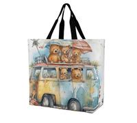 Rkklvbns Truck And Bear - Borsa a tracolla da donna, borsa per la spesa, portatile, leggera, resistente, per lavoro, viaggi, stile casual