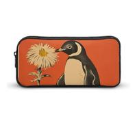 Rkklvbns Un grande astuccio portatile con fiore e pinguino con cerniera organizer per cancelleria semplice archiviazione cancelleria estetica per ufficio college uso adulto