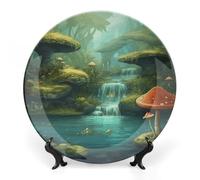 Rkklvbns View of Fantasy River Mushroom Piatti decorativi da 25,4 cm in ceramica Bone China Piatto decorativo con espositore Piatti da dessert per casa ufficio decorazione da parete