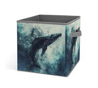 Rkklvbns Whale in acqua, cestino portaoggetti pieghevole con manici, grande contenitore per vestiti in tessuto per organizzare libri, coperte, giocattoli