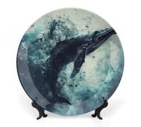 Rkklvbns Whale in Water Piatti decorativi da 15,2 cm in ceramica Bone China Piatto decorativo con espositore Piatti da dessert per casa ufficio decorazione da parete