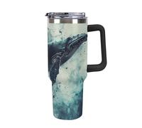 Rkklvbns Whale in Water - Tazza da caffè da viaggio, con manico e coperchio con cannuccia, a prova di perdite, grande capacità, mantiene freddo o caldo per palestra, viaggi e sport