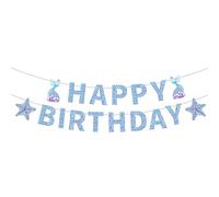 RKMYTR Striscione di compleanno a forma di sirena, decorazione blu per feste di buon compleanno, a tema sottomarino, 21 x 21 cm, striscione in carta di alta qualità per tutte le età, feste per interni