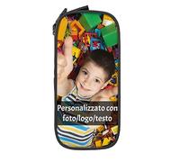 RKXGiftopia Astuccio Personalizzato con Foto e Nome, Portapenne Grande a Doppio Scomparto in Tela Oxford, Organizer Scuola con Zip per Penne Matite, Regalo Bambini Ragazzi, Nero