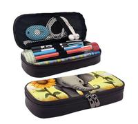 RLDOBOFE Astuccio in pelle astuccio per matite di grande capacità borsa di cancelleria con scomparti doppia cerniera madre elefante girasoli matita organizer per uomini donne portapenne per ufficio