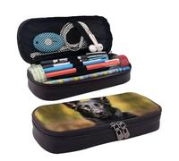 RLDOBOFE Astuccio in pelle astuccio per matite di grande capacità borsa di cancelleria con scomparti doppia cerniera nero pastore tedesco cane matita organizer per uomini donne portapenne per ufficio