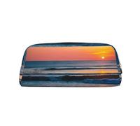 RLDOBOFE Bella spiaggia tramonto stampa Matita Bag impermeabile Zipper Pencil Case Leather Pen Box Cosmetic Bag Per Office Pencil, Oro, Taglia unica