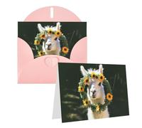 RLDOBOFE Biglietti di auguri con buste, biglietti vuoti piegati a metà biglietti di compleanno, biglietti di ringraziamento alpaca che indossa una ghirlanda, biglietti di auguri per laurea, vacanze