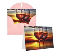 RLDOBOFE Biglietti di auguri con buste, biglietti vuoti piegati a metà biglietti di compleanno, biglietti di ringraziamento, tramonto bicchiere di vino, biglietti di auguri per laurea, vacanze, inviti