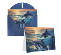 RLDOBOFE Biglietti di auguri con buste, mezzo piegato, biglietti di compleanno, biglietti di ringraziamento, delfini nel mare, biglietti di auguri per laurea, vacanze, inviti di nozze, 10,2 x 15,2 cm