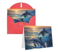 RLDOBOFE Biglietti di auguri con buste, mezzo piegato, biglietti di compleanno, biglietti di ringraziamento, delfini nel mare, biglietti di auguri per laurea, vacanze, inviti di nozze, 10,2 x 15,2 cm