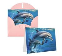 RLDOBOFE Biglietti di auguri con buste, mezzo piegato, biglietti di compleanno, biglietti di ringraziamento, delfino nel mare, biglietti di auguri per laurea, vacanze, inviti di nozze, 10,2 x 15,2 cm