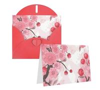 RLDOBOFE Biglietto di auguri con buste, biglietto bianco rosa ciliegia floreale biglietti di auguri 20,3 x 15,2 cm biglietti per appunti Thinking of you biglietti vuoti biglietti di ringraziamento