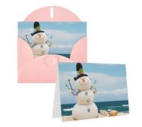 RLDOBOFE Biglietto di auguri con buste, biglietto di auguri con pupazzo di neve sulla spiaggia sabbiosa, 20,3 x 15,2 cm, biglietti di ringraziamento per tutte le occasioni