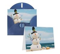 RLDOBOFE Biglietto di auguri con buste, biglietto di auguri con pupazzo di neve sulla spiaggia sabbiosa, 20,3 x 15,2 cm, biglietti di ringraziamento per tutte le occasioni