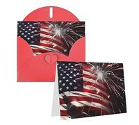 RLDOBOFE Biglietto di auguri con buste, biglietto vuoto con bandiera americana fuochi d'artificio biglietti di auguri 20,3 x 15,2 cm biglietti per appunti Thinking of you biglietti vuoti biglietti di