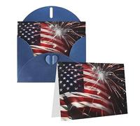 RLDOBOFE Biglietto di auguri con buste, biglietto vuoto con bandiera americana fuochi d'artificio biglietti di auguri 20,3 x 15,2 cm biglietti per appunti Thinking of you biglietti vuoti biglietti di