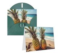 RLDOBOFE Biglietto di auguri con buste, biglietto vuoto con due ananas e mare, biglietti di auguri da 20,3 x 15,2 cm, biglietti di ringraziamento vuoti per tutte le occasioni