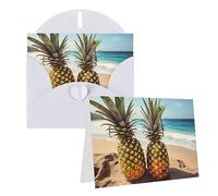 RLDOBOFE Biglietto di auguri con buste, biglietto vuoto con due ananas e mare, biglietti di auguri da 20,3 x 15,2 cm, biglietti di ringraziamento vuoti per tutte le occasioni