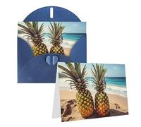 RLDOBOFE Biglietto di auguri con buste, biglietto vuoto con due ananas e mare, biglietti di auguri da 20,3 x 15,2 cm, biglietti di ringraziamento vuoti per tutte le occasioni