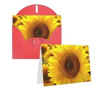 RLDOBOFE Biglietto di auguri con buste, biglietto vuoto con girasole giallo, 1 biglietto di auguri da 20,3 x 15,2 cm, biglietti per appunti con scritta "Thinking of you", biglietti di ringraziamento