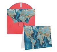 RLDOBOFE Biglietto di auguri con buste, biglietto vuoto con mappa del mondo, biglietti di auguri 20,3 x 15,2 cm, biglietti di ringraziamento per tutte le occasioni