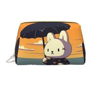 RLDOBOFE Borsa da toilette per donne e uomini, kit Dopp da viaggio, borsa per il trucco con due conigli che bevono il tè, organizer per il trucco, Coniglio che tiene un ombrello, Taglia unica