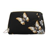RLDOBOFE Borsa da toilette per donne e uomini, kit Dopp da viaggio, borsa per il trucco di metà secolo, moderna borsa per cosmetici, Oro Bianco Farfalle Nero, Taglia unica
