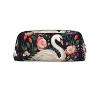 RLDOBOFE Borsa da viaggio con cigno floreale impermeabile custodia da viaggio in pelle per penna scatola cosmetica per ufficio viaggi, Argento, Taglia unica