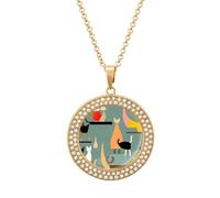 RLDOBOFE Collana da donna con ciondolo a forma di gatto in arte moderna della metà del secolo, con ciondolo dorato a forma di cerchio di diamanti, con catena da 50 cm, per compleanno, Natale, San