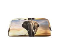 RLDOBOFE Elefante Walking Borsa Da Viaggio Impermeabile Cerniera Caso di Cuoio Penna Box Cosmetici Borsa Per Ufficio, Argento, Taglia unica