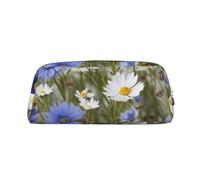 RLDOBOFE Fiori selvatici e fiordalisi margherite stampa matita sacchetto impermeabile cerniera astuccio in pelle penna scatola cosmetica per ufficio matita, Argento, Taglia unica