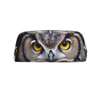 RLDOBOFE Giallo occhi gufo stampa Matita Bag impermeabile Zipper Pencil Case Leather Pen Box Cosmetic Bag Per Office Pencil, Argento, Taglia unica