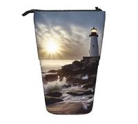 RLDOBOFE Lighthouse Rocks - Astuccio portapenne retrattile con stampa marina, organizer per penne, cosmetici, per ufficio, ragazzi, regalo per vacanze, nero, taglia unica, Nero , Taglia unica