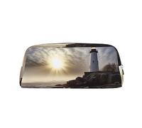 RLDOBOFE Lighthouse Rocks Seaside Pencil Bag impermeabile Zipper Pencil Case Leather Pen Box Cosmetic Bag Per Office Pencil, Argento, Taglia unica