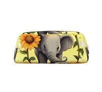 RLDOBOFE Madre e bambino elefante girasoli Matita Bag Impermeabile Cerniera Matita Caso In Pelle Penna Box Cosmetic Bag Per Ufficio Matita, Oro, Taglia unica