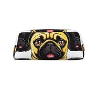 RLDOBOFE Nero Giallo Pug Matita Bag Impermeabile Cerniera Astuccio In Pelle Penna Box Cosmetici Sacchetto Per Ufficio Vacanza Regalo, Oro, Taglia unica