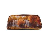 RLDOBOFE Scena d'autunno modello stampa Matita Bag Impermeabile Cerniera Matita Caso In Pelle Penna Box Sacchetto Cosmetico Per Ufficio Matita, Argento, Taglia unica
