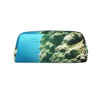 RLDOBOFE Tranquil Underwater Scenery stampa Matita Bag impermeabile Zipper Pencil Case Leather Pen Box Cosmetic Bag Per Office Pencil, Argento, Taglia unica